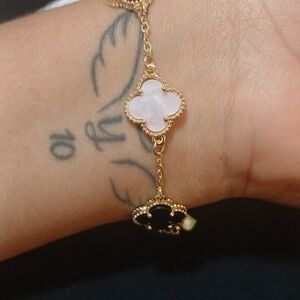 Elegant Gold and Pink Clover Bracelet